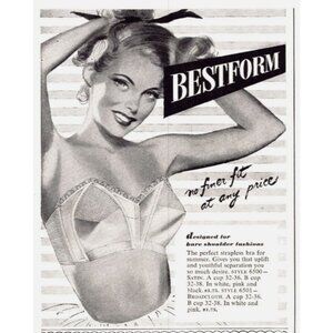 1950 Bestform Strapless Bra Vintage Print Ad Midcentury Fashion Blonde Wall Art